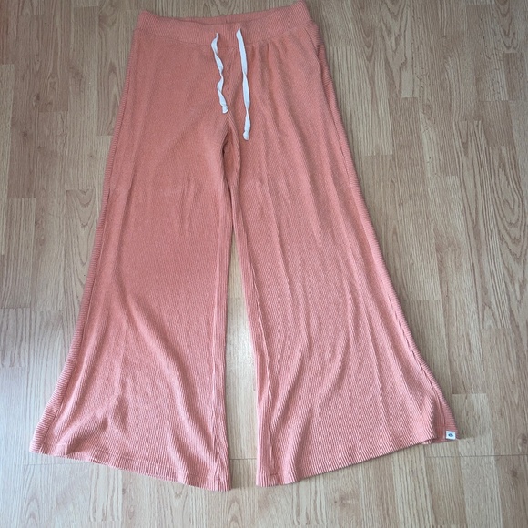 Rip Curl Orange Ribbed Pull On Stretch Cozy Wide Leg Lounge Pants Size Medium - Picture 4 of 10